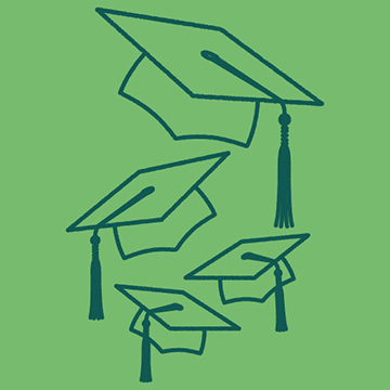Illustration of graduation hats on a green background